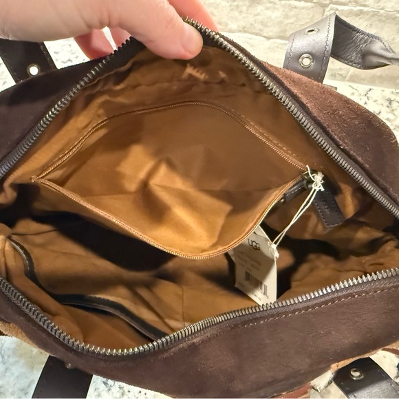 UGG NWT Brown & Tan Leather & Suede Bowler Shoulder Bag - Picture 6 of 7